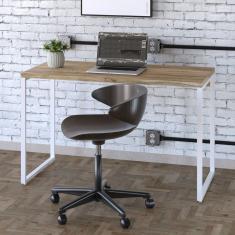 Mesa Para Escritório Office Estilo Industrial 120cm Kuadra Carvalho-est.branca