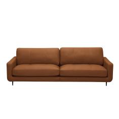 Sofá Decorativo Isaac 4 Lugares Sala De Estar 270cm Pés Em Aço Couro Conhaque