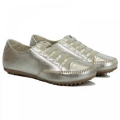 Tênis Casual em Couro Feminino com Elástico e Sola Borracha Costurada-Feminino