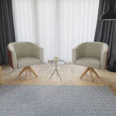 Kit 2 Poltronas Luiza Giratória Madeira Couro Sintético Linho Bege Marrom Doce Sonho Móveis