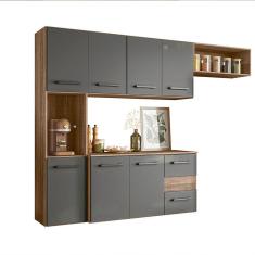 Cozinha Compacta Suspensa 07 Portas 02 Gavetas Juliete Carvalho Rústico/Cinza Nicioli
