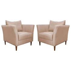 Kit 2 Poltronas Decorativa Sala de Estar Pés Palito Lubbock Couro Bege - Gran Belo
