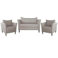Conjunto Sofá 2 Lugares com 2 Poltronas Pés Palito Lubbock Couro Off White - Gran Belo