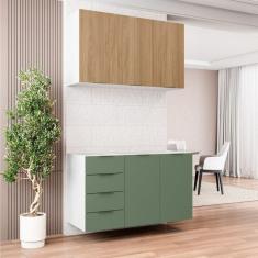 Cozinha Modulada 2 Peças sem Tampo 1 Aéreo 3 Portas e 1 Balcão Pia Ipanema Cabecasa Madeiramadeira Verde/Amadeirado