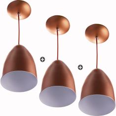 Kit 3 Lustre Pendente Cone De Alum nio 20x14cm Cobre
