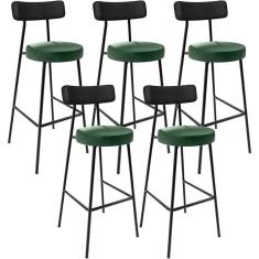 Kit 05 Banquetas Alta Bar Cozinha Sala Jantar Milão L02 Couríssimo Preto Facto Verde - Lyam Decor