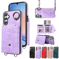 Capa de Estojo Capa Carteira Compatível com Samsung Galaxy A34 5G, Capa Carteira Crossbody Compatível com Mulheres com Porta-Cartão, Capa Traseira Protetora de Couro Premium Capa Protetora à Prova de