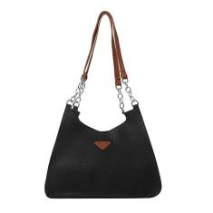 Bolsas de ombro pequenas femininas modernas de couro leves com alça removível, Preto