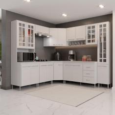 Cozinha Modulada Completa Fidelitá Viena 8 Peças 445cm 18 Portas 3 Gavetas Com Tampo Branco
