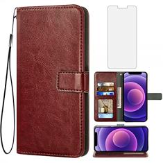 Asuwish Compatível com iPhone 12 Mini 5.4 capa carteira de vidro temperado protetor de tela de couro flip suporte suporte acessórios celulares capas de telefone para iPhone12mini 5G i 12s iPhone12