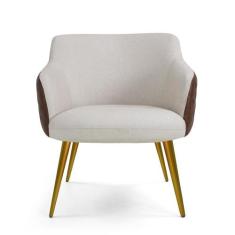 Poltrona Decorativa Pé Palito New Bronze Jade D02 Linho Bege C-107 Tre