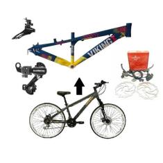 Bicicleta Aro 26 Vikingx Tuff Azul/Amarelo 21v Alumínio Câmbios Shiman