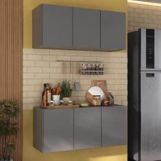 Kit Armário de Cozinha Aéreo e Balcão 3 Portas Multimóveis MP2164, Gra