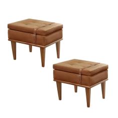 Conjunto - 2 Puffs Banqueta Londres Luxo Castellar Móbile Corino Caramelo