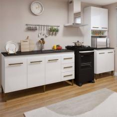 Cozinha Compacta Guarujá 7 Portas 3 Gavetas Natural/Off White - Kaiki Móveis