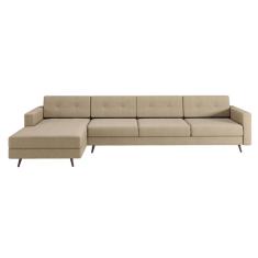 Sofá 4 Lugares Living com Chaise Esquerdo Pé Palito Linho Cotton Bege