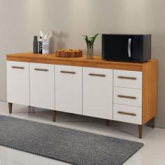 Balcão Atenas 4 Portas e 3 Gavetas Kaiki Móveis, Nature/Off White