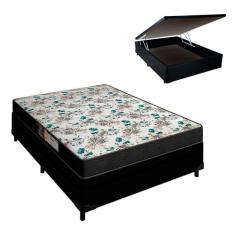 Cama Box Casal Colchão 20 de Altura Veneza  Baú Preto Portobel