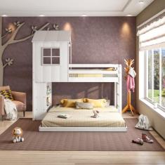 Beliche Solteiro Queen Montessoriano Cabana Family com Estante Casatem