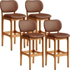 Kit 04 Banquetas Alta Para Cozinha Madeira Fixa Betta L02 Imbuia mater