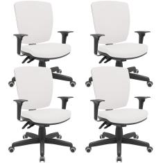 Kit 04 Cadeiras De Escritório Diretor Office Giratória Preto Alta Flexi P03 Vinil Branco - Lyam