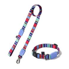 Coleira Ajustável E Guia Para Cães Raios E Listras Violeta - G