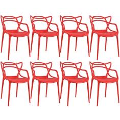 Loft7, Conjunto Kit 8 Cadeiras Design Allegra Polipropileno Injetado Alta Densidade Empilhável Sala Cozinha Jantar Bar Jardim Varanda Vermelho