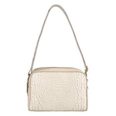 Bolsa quadrada de couro croco Daiana - Marfim