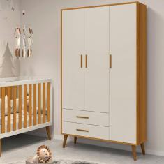 Guarda Roupa de Bebê 3 Portas 2 Gavetas Isis Móveis Reller Areia/Savana