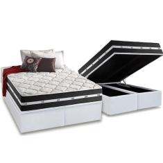 Cama Box Baú Queen: Colchão Molas Ensacadas Anjos Masterpocket Classic + Base White(158X198)