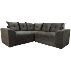 Sofá de Canto L Cinza Grafie Almofadas Lisas