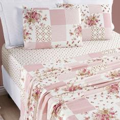 Jogo De Cama Lençol Bouti Estampado King 04 Peças - Rosa Matura