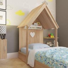 Cama Infantil 1 Prateleira Casinha Bramov Móveis Carvalho Marrom