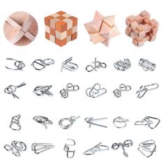 Quebra-cabeça Brain Teaser LyiUp de madeira e metal, desbloqueia 28 unidades em 3D