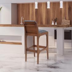 Banqueta Alta Irlanda 45 x 101 Cm Madeira Maciça Imbuia Linho Cinza L55 - RMI