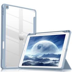 JKSML Capa para iPad de 10,2 polegadas 9ª/8ª/7ª geração 2021/2020/2019 com suporte para lápis, capa traseira de policarbonato rígido transparente à prova de choque leve e fina com suporte triplo para