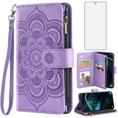 Asuwish Capa de telefone para TCL Stylus 5G 2022 capa carteira com protetor de tela de vidro temperado e flor de couro flip porta-cartão de crédito suporte acessórios para celular TLC Stylo G5 6.81