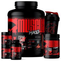 Kit Muscle Mass 1,8kg + BCAA + Creatina + Glutamina + Pré Treino + Coqueteleira - Espartanos-Unissex