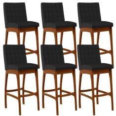 Kit 06 Banquetas Altas Mila Facto Preto Fosco