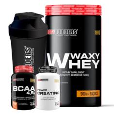 Kit Waxy Whey Paçoca 900g + Power Creatina Tangerina 100g + BCAA 4,5g Tangerina 100g + Coqueteleira - Bodybuilders