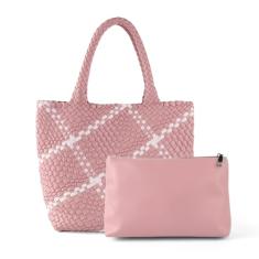 KUNGFUMA Bolsa de mão feminina de tecido com alça superior, bolsa de couro vegano, bolsa de compras grande, bolsas de viagem de verão e praia, Rosa - W