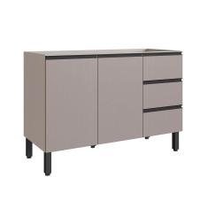 Balcão De Cozinha Para Pia 120 Cm 2 Portas 3 Gavetas Quiditá Fumê