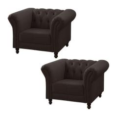 Kit 2 Poltronas Decorativa Bérgamo Couro Marrom - Gran Belo