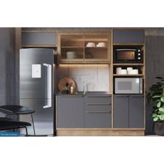 Cozinha Modulada Completa Versalis 4 Peças 2 Aéreos + 1 Balcão + 1 Torre Quente C4p189 Freijó Grafite Herval