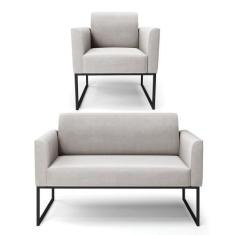 Sofá Namoradeira Com Poltrona Base Industrial Preto Marisa Veludo D03 