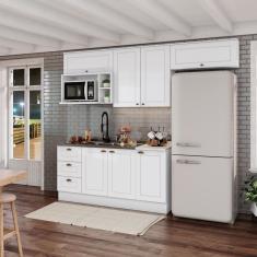 Cozinha Compacta 4 Portas 3 Gavetas Emily Branco/calcare