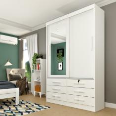 Guarda Roupa Solteiro Com Espelho 2 Portas 6 Gavetas Chicago Tcil Móveis Neve