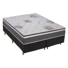 Cama Box Queen: Colchão Espuma D33 Polar Pérola Premium + Base Crc Fantasy Black(158x198)