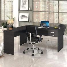 Mesa de Escritório em L 1,60x1,60m com 2 Gavetas Work30 Compace Preto Onix