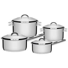 Jogo de Panelas Tramontina Solar em Aço Inox com Fundo Triplo 4 Peças,